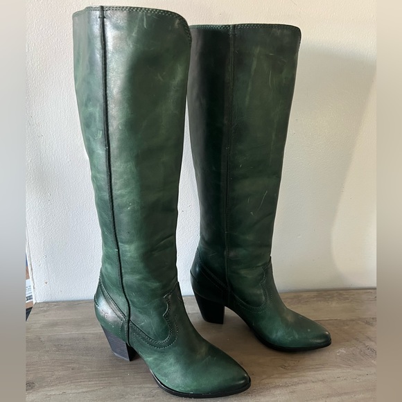 Frye women’s Renee Seam distressed leather tall boots green size 6 - Picture 1 of 14